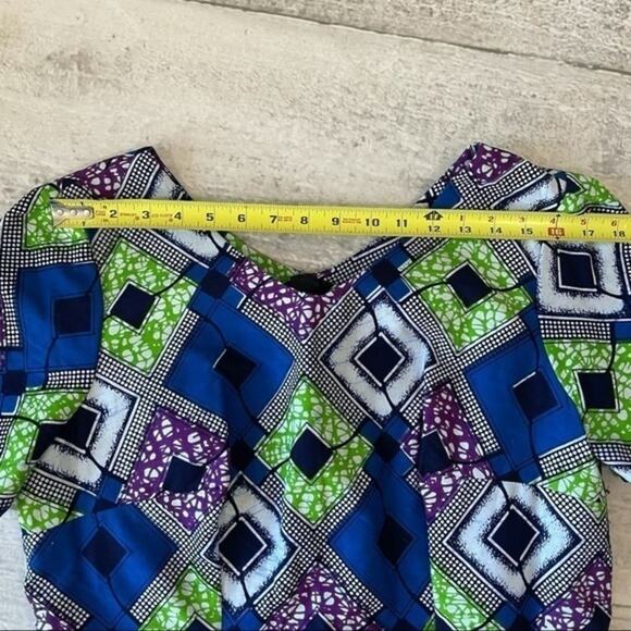 Traditional African Two Pc Dress Set Wax Fabric Blue Green Purple Custom Kitenge - Picture 10 of 15